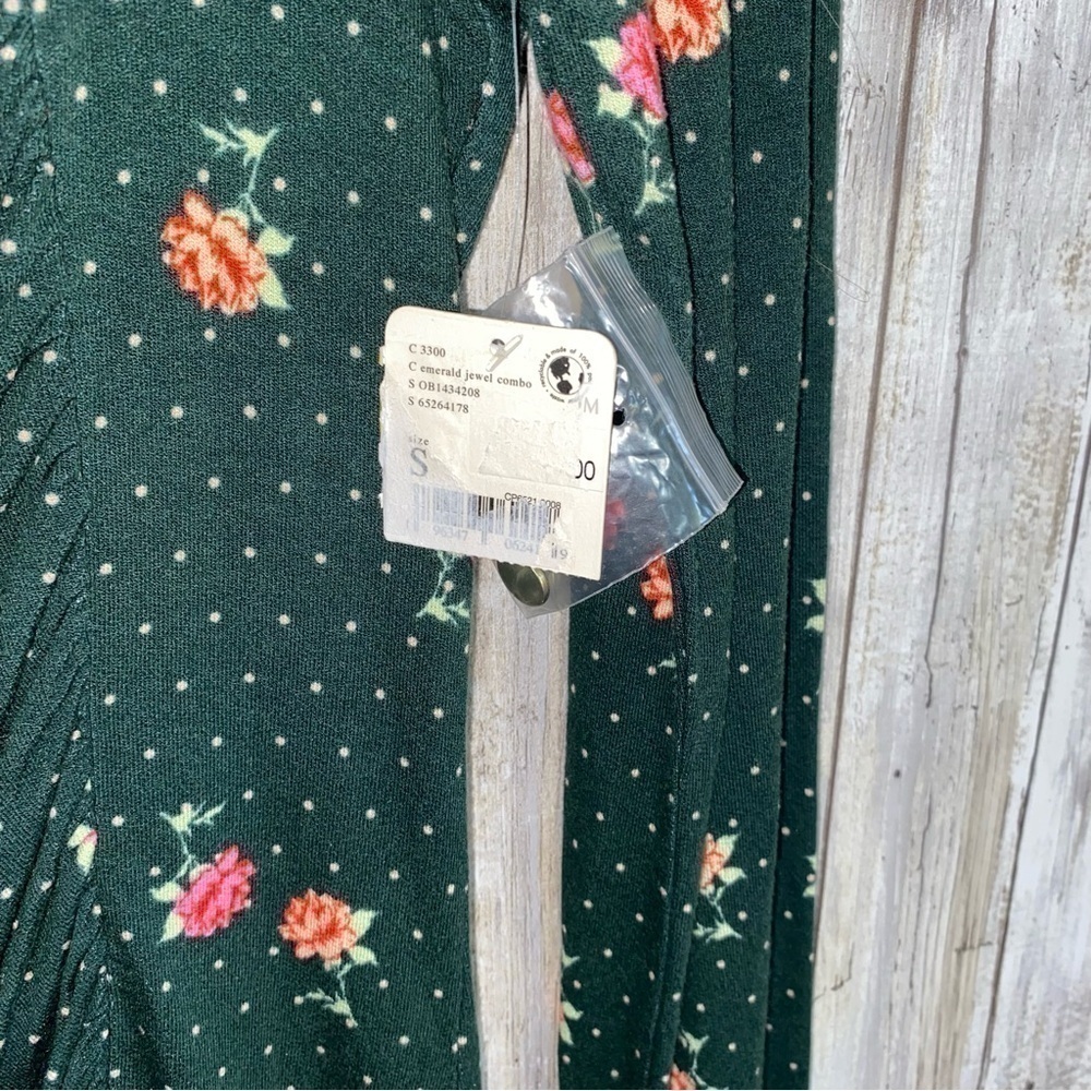 Free People Cecilia Floral Mini Dress Emerald Green Square Neck Ruched Bodycon L - Picture 5 of 9